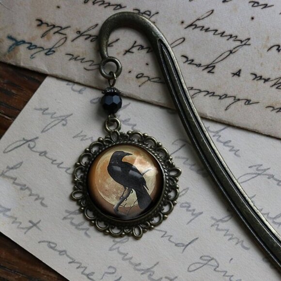 Orange Raven Bookmark - Ornate Bronze Gothic Crow Book Hook - Vintage & Antique‎ - Picture 4 of 5